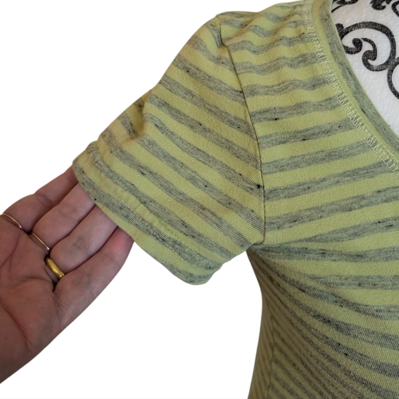 Cut Loose Tee Shirt Short Sleeves Cotton Yellow Grey Striped Top Women's size XS - Picture 6 of 11
